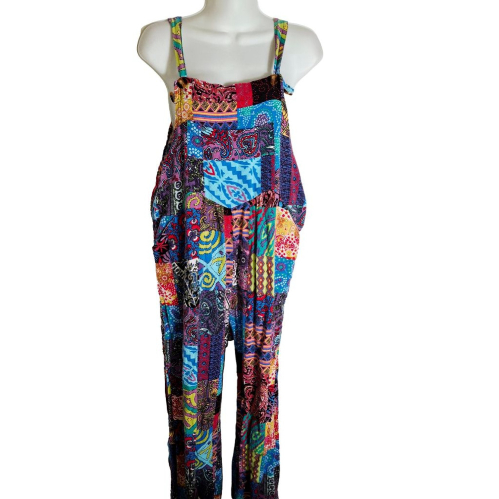 Multicolor Patchwork Jumpsuit Sz Large Hippie Boh… - image 1